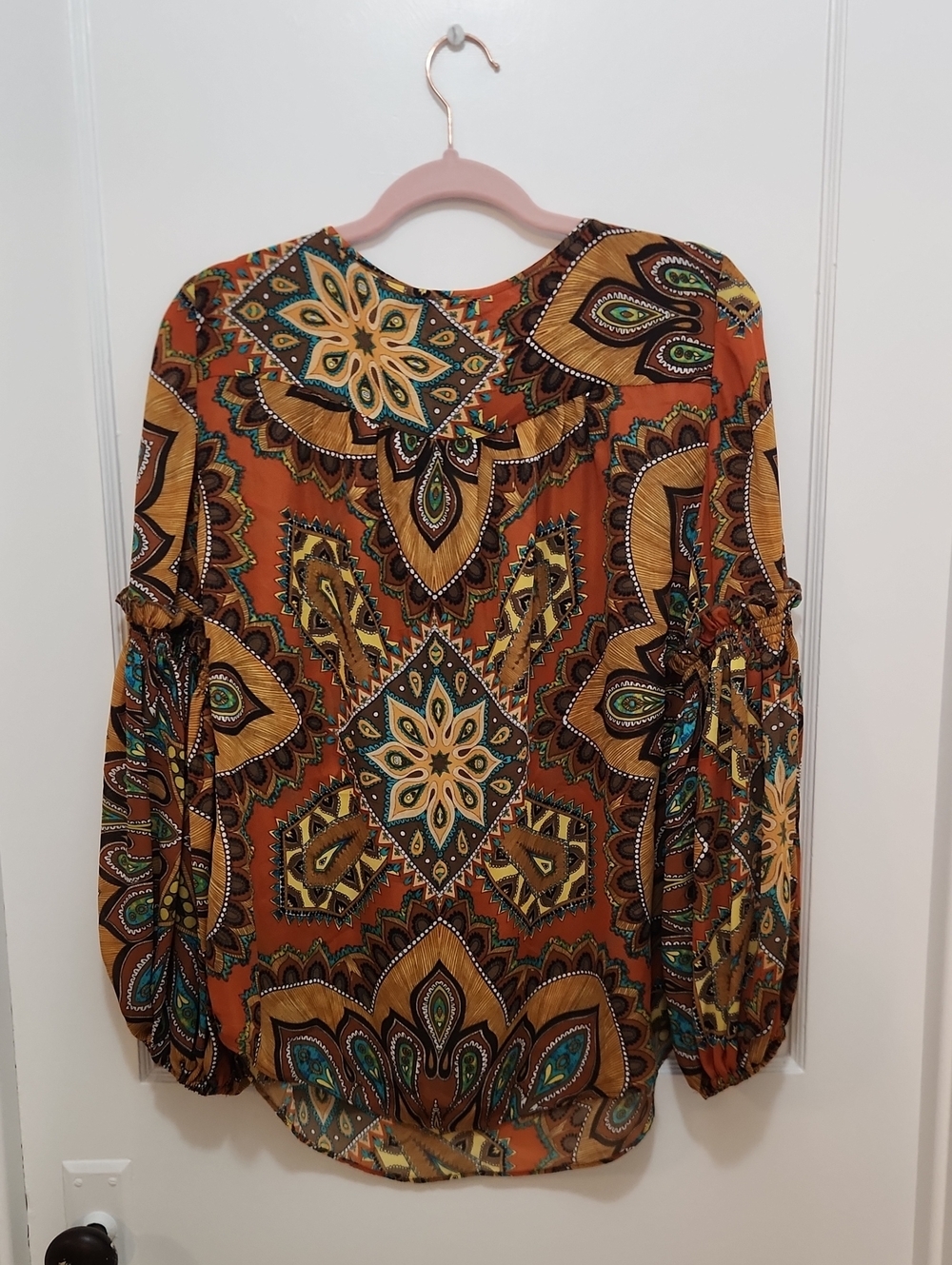 Chico's Mixed Print Chiffon Longsleeve Blouse Top Size 1 (US Size Medium) - Picture 3 of 11